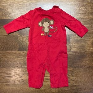 Gymboree 3-6 month red monkey one piece long sleeve snap outfit